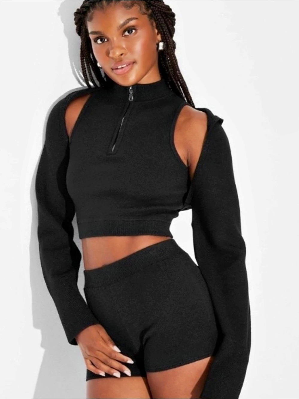 Wild Fable Hooded Bolero Shrug Black Set XS